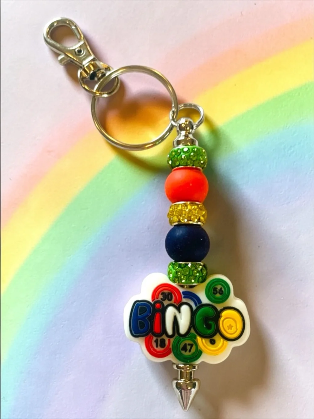 Bingo Beaded Keychain, bag charm, or ? Handmade Multicolor